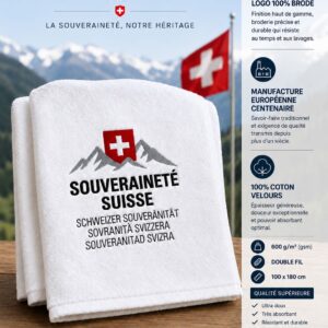 Drap de Plage Exclusif brodé «Souveraineté» – Design Suisse & Finition Velours Premium