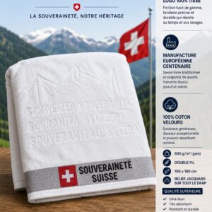 Drap de Plage Exclusif Relief bas «Souveraineté» – Design Suisse & Finition Velours Premium